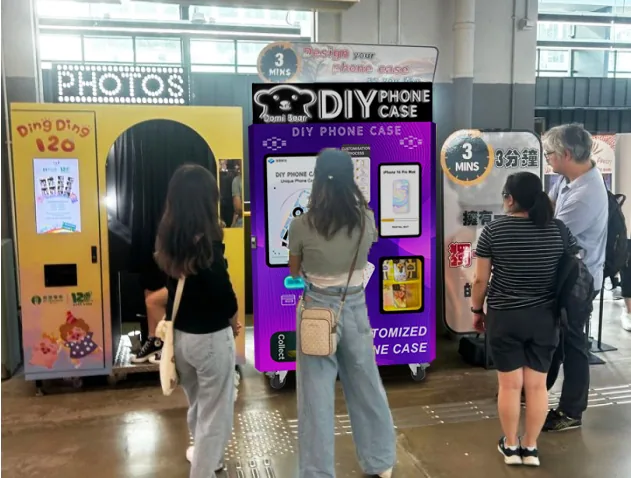 DIY phone case vending machine in a retail venue